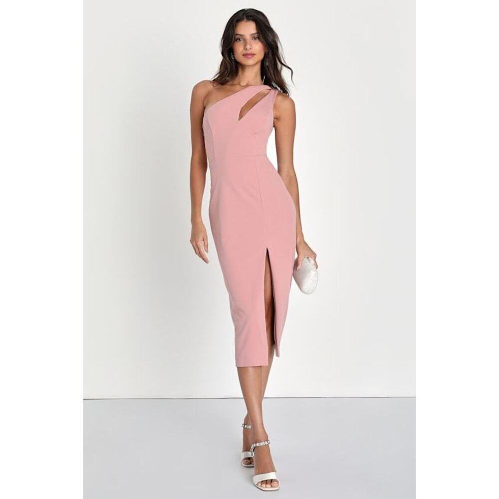 Lulus Cocktail Club Blush Pink One-shoulder Midi Dress - Size M